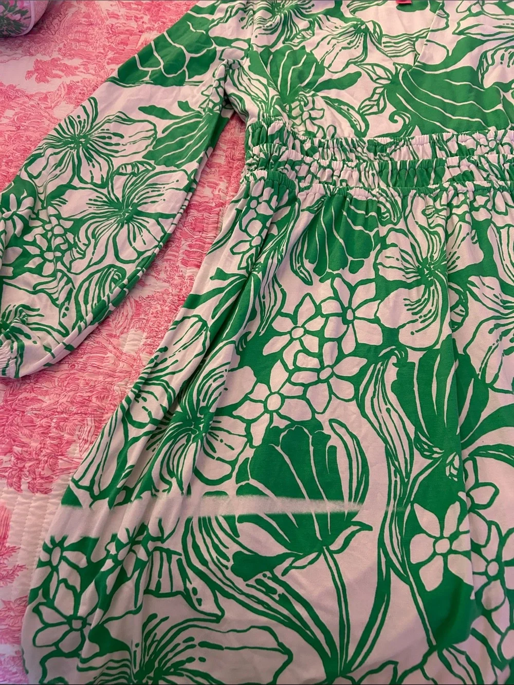 Lilly Pulitzer Green and White Floral Dress with Pink Label